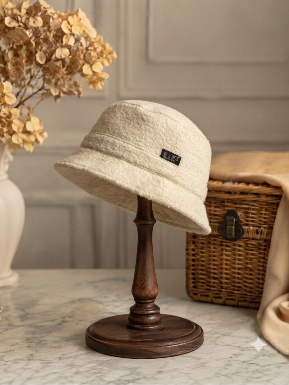 Embellie Cream Textured Fleece Bucket Hat Adjustable Neutral